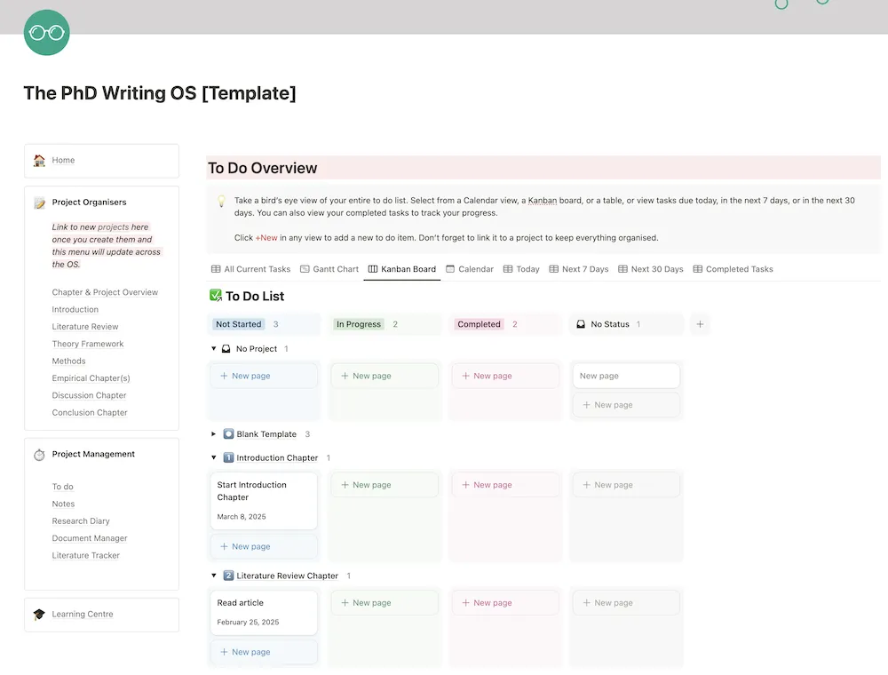 PhD Writing Notion Template