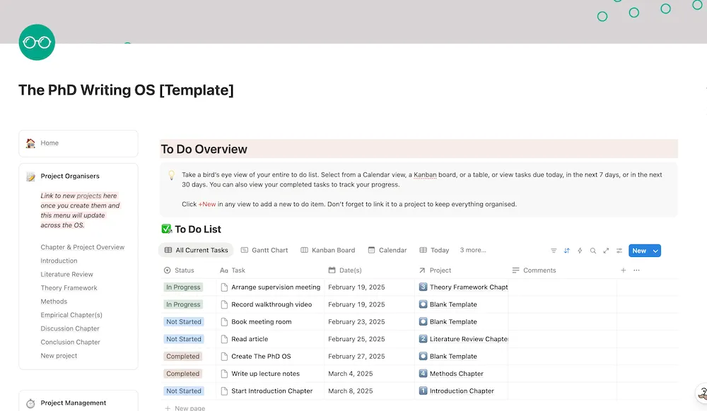 Screenshot showing a Notion interfact